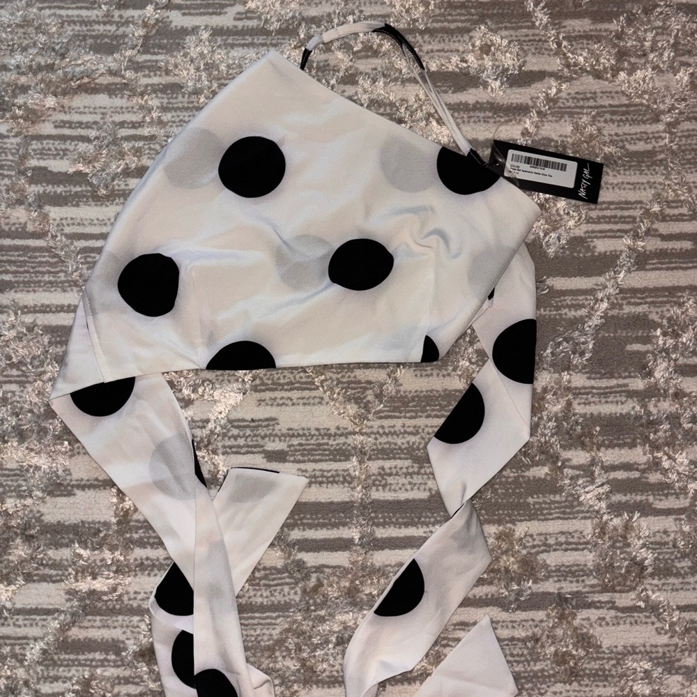 White and Black Polka Dot Scarf Top